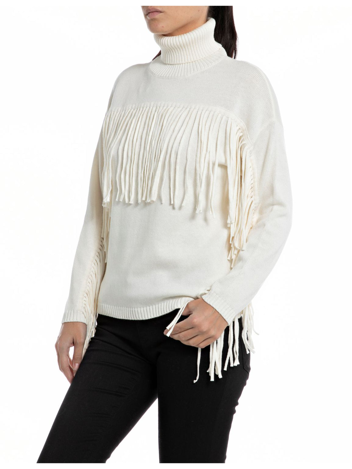 High Neck Sweater with Fringes