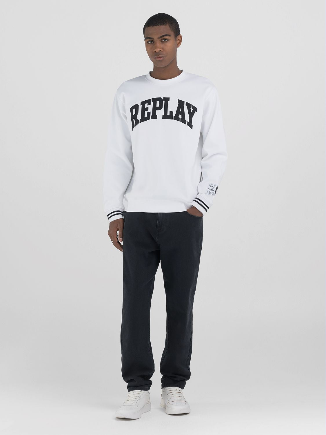 Sweatshirt with Striped Edges and Appliques