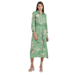 Satin Shirt-dress with Tropical Print