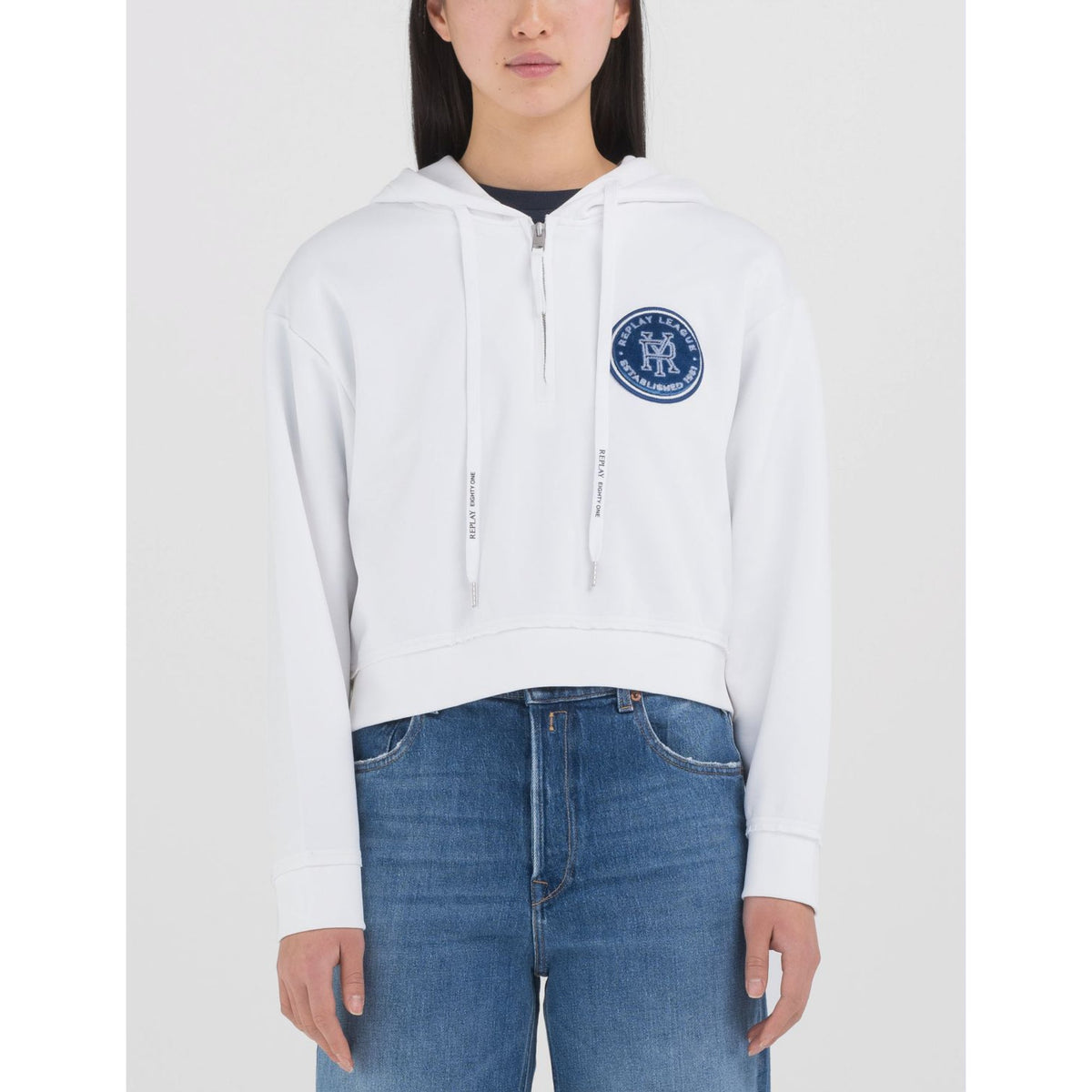 Half-zipper Cropped Sweatshirt with Patch