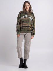 Camouflage Sweatshirt With Jewel Brooches