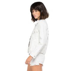 Replay Denim Crop Jacket With Embroidery