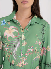 Satin Shirt-dress with Tropical Print