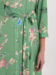 Satin Shirt-dress with Tropical Print