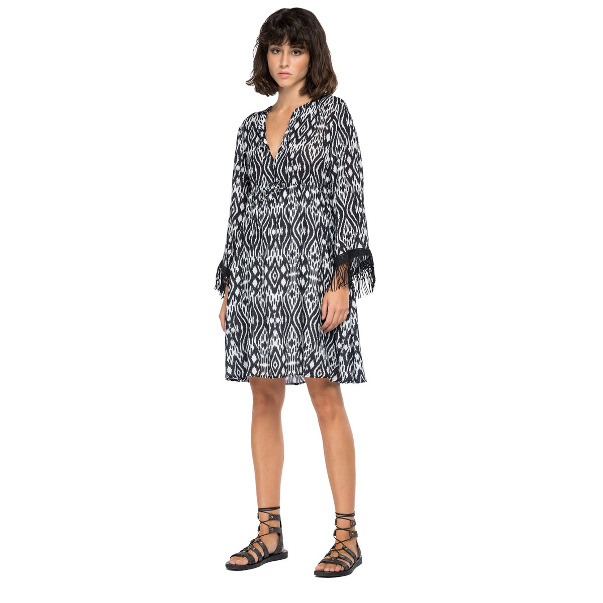 Replay Women's Dress In Jacquard Viscose With Ikat Pattern