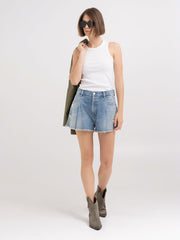 Denim Shorts with Pleats