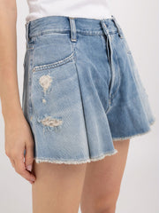 Denim Shorts with Pleats