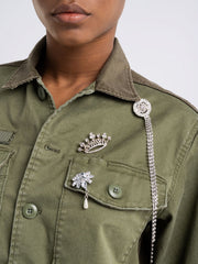 Army Over-shirt With Jewel Brooches